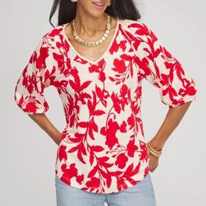 Chico's Red and White Floral Blouse
